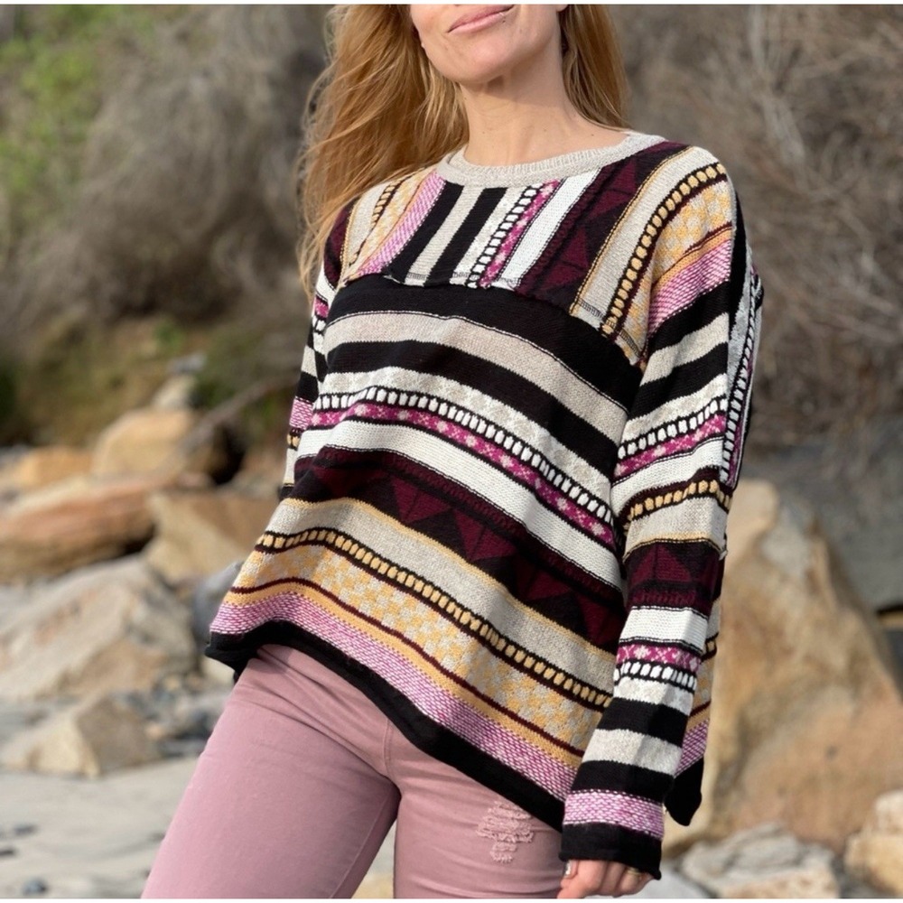 Easel Crochet Oversized Sweater‎ Colorful Boxy Boho Hippie Women's Size Small - Picture 6 of 12